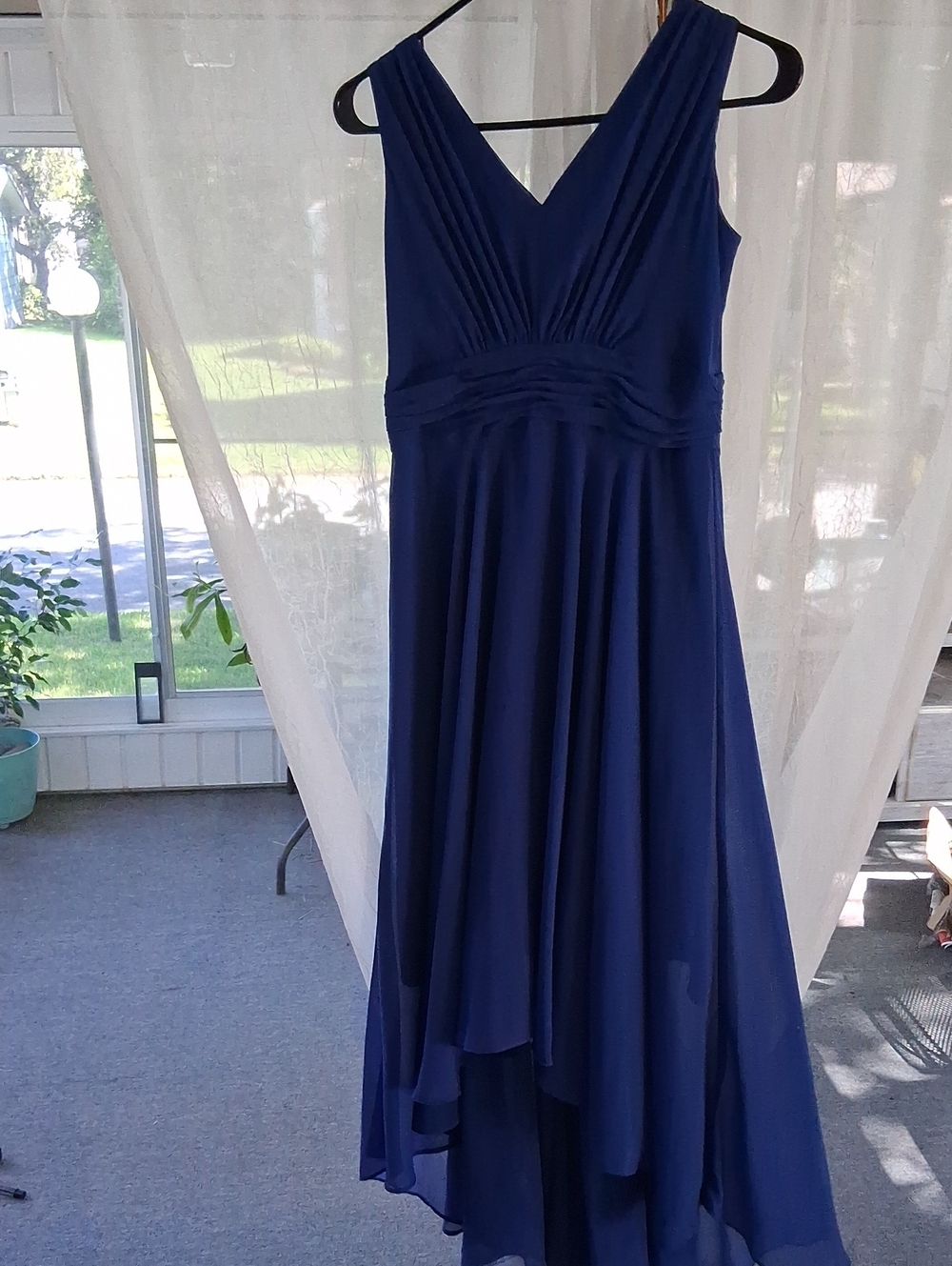 Sleeveless Royal Blue High-Low V-Neck Dress